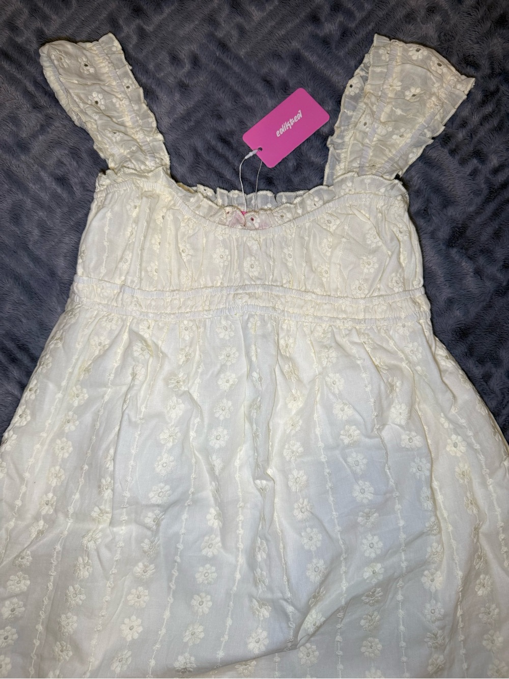 Edikted Pastel Yellow Eyelet Babydoll Dress with Ruffle Sleeves - Picture 3 of 4